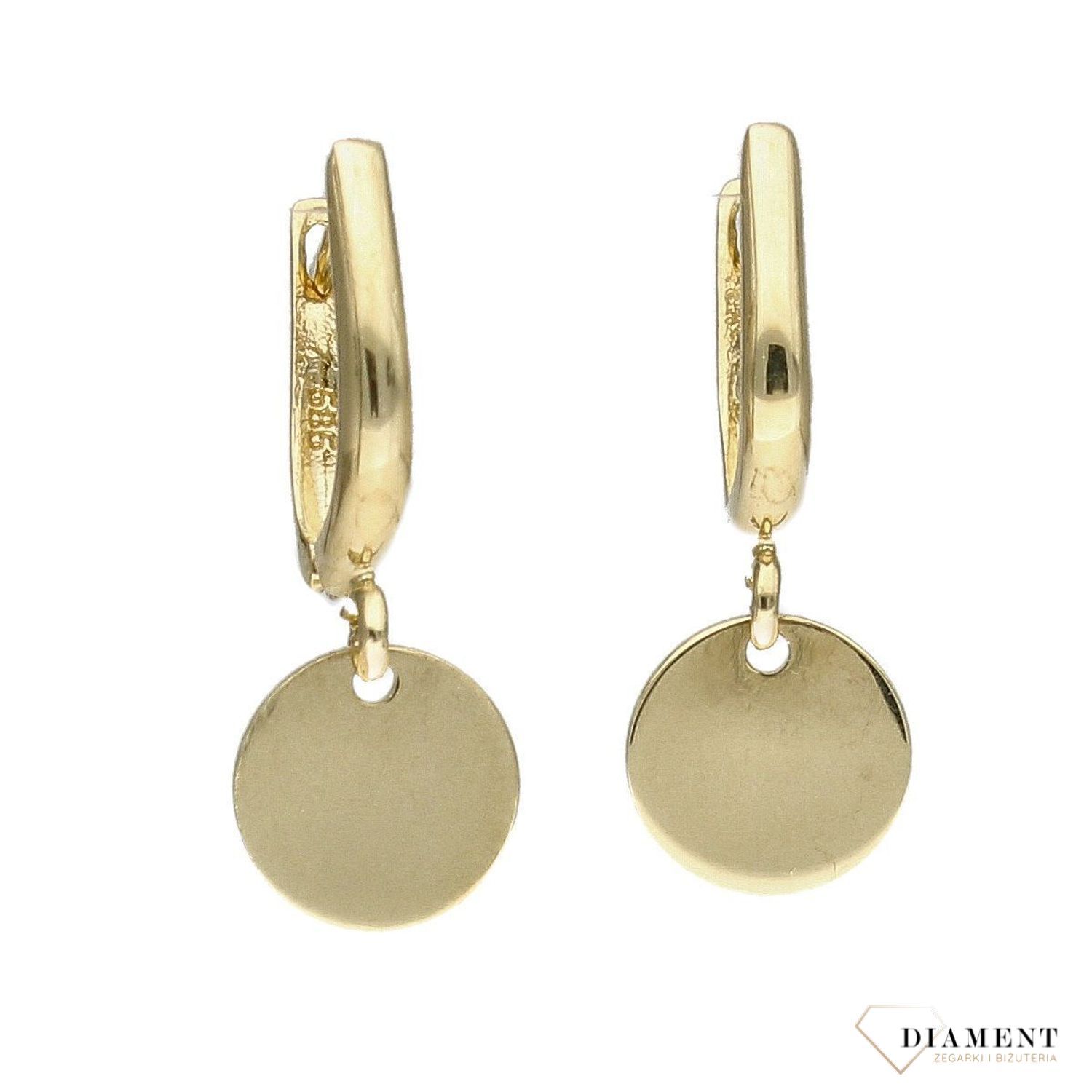 Złote kolczyki 585 wiszące gładkie kółko.jpg